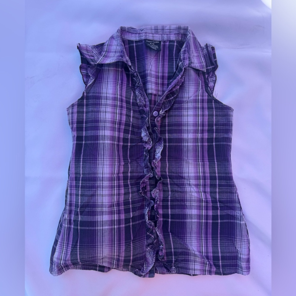 Faded Glory Purple Plaid Top